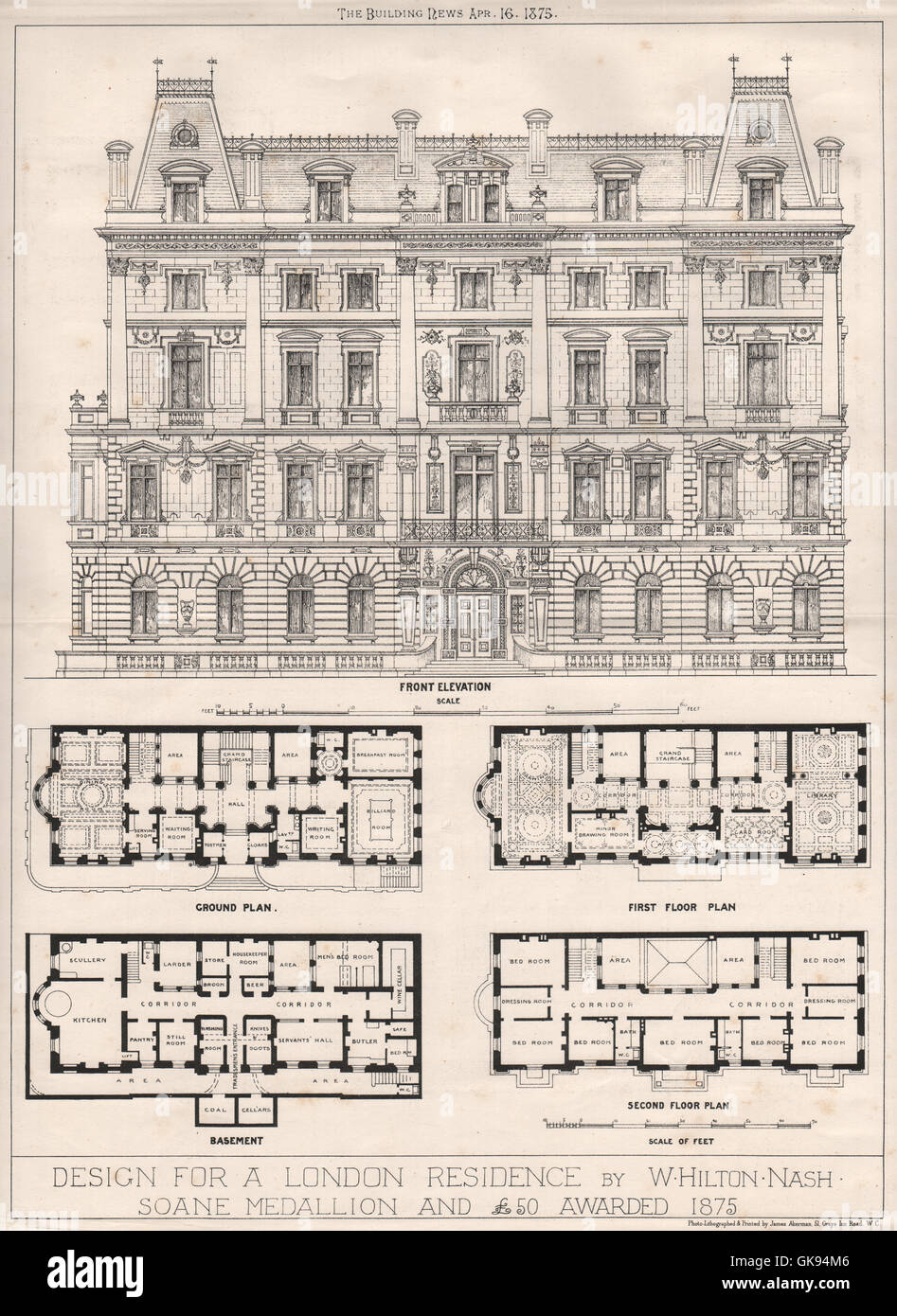 Design per una residenza londinese di W. Hilton Nash. Soane medaglione, stampa 1875 Foto Stock