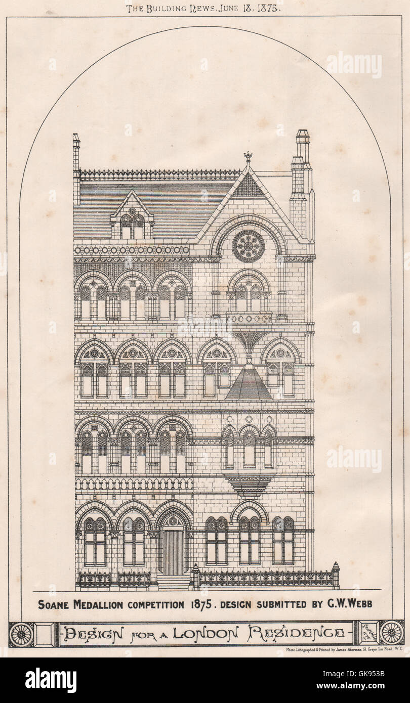 Design per una residenza londinese; presentata da G.W. Webb, antica stampa 1875 Foto Stock