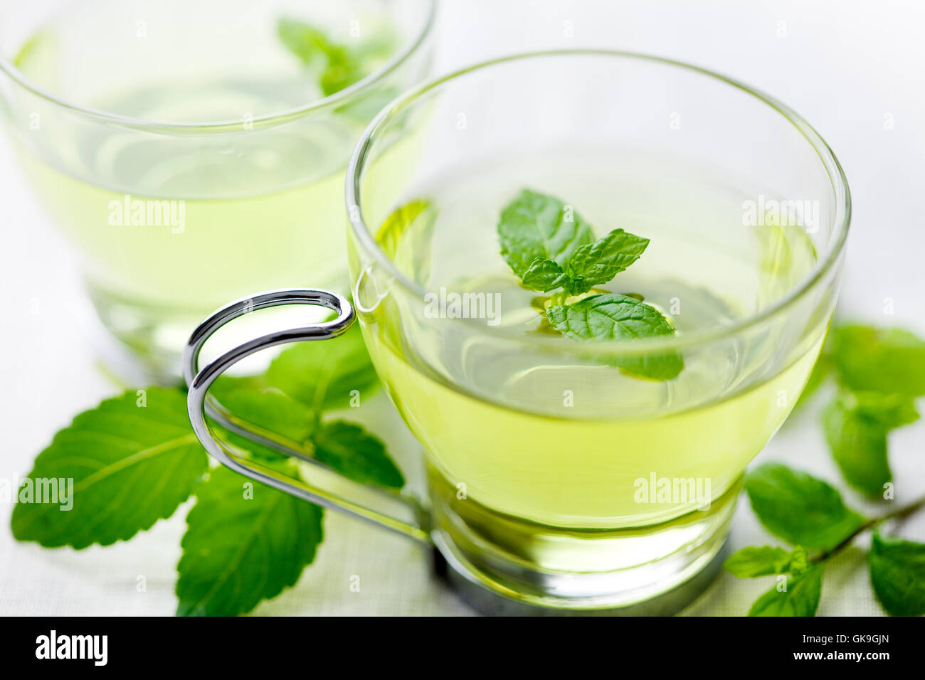 tè verde alla menta Foto Stock