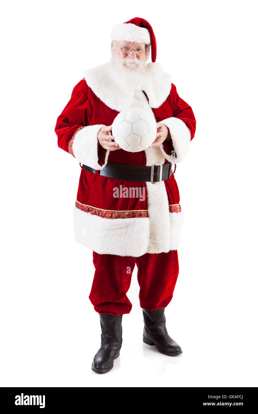 Tradizionale nello stile autentico Babbo Natale con la barba reale e tuta fatti a mano. Isolato su bianco per Natale. Foto Stock