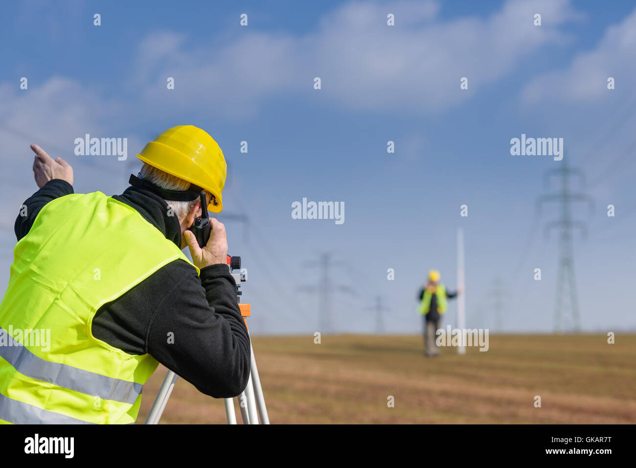 Ingegnere teodolite di occupazione Foto Stock