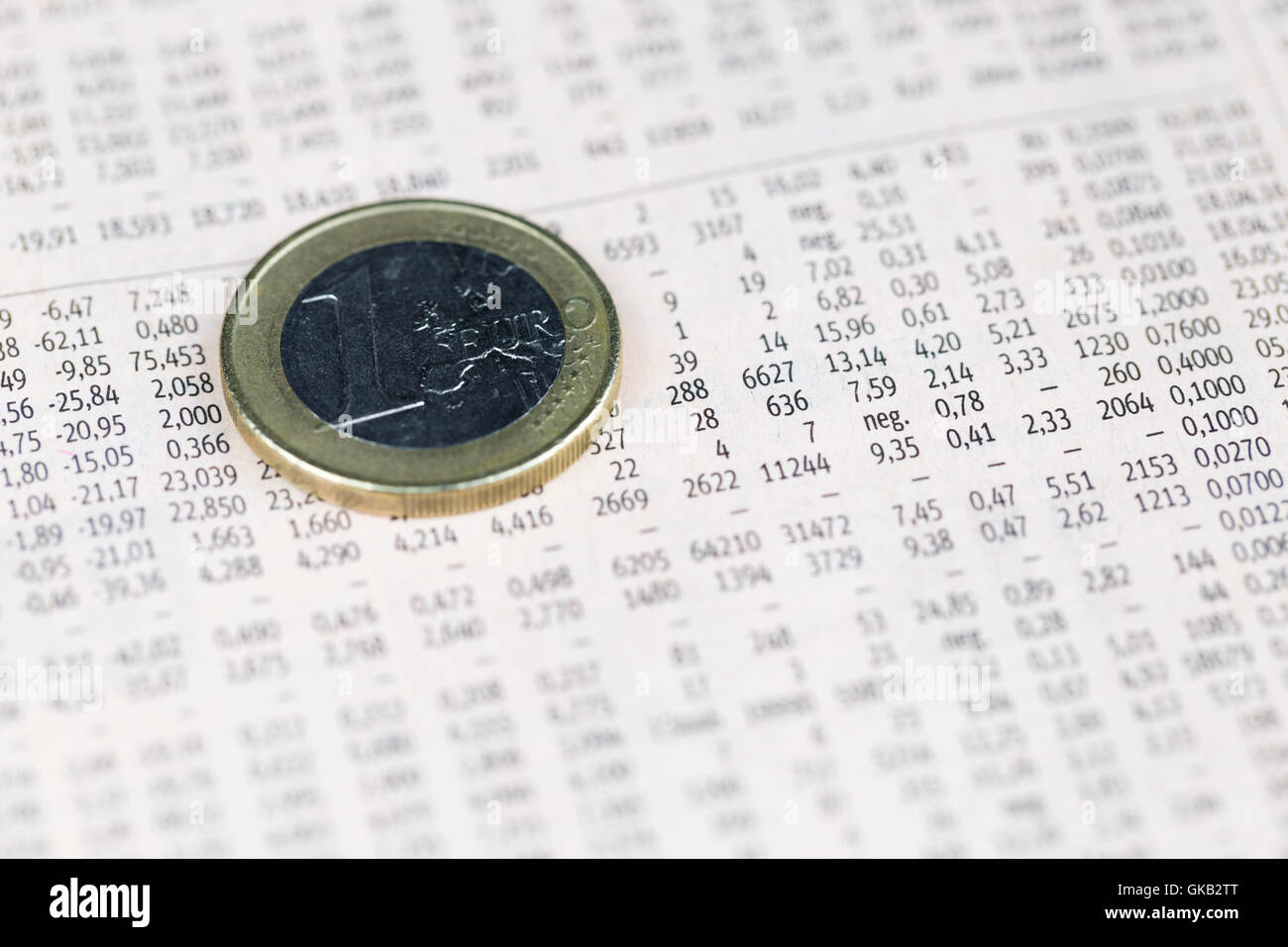 Una moneta in euro di quota su prezzi, concetto di economia Foto Stock
