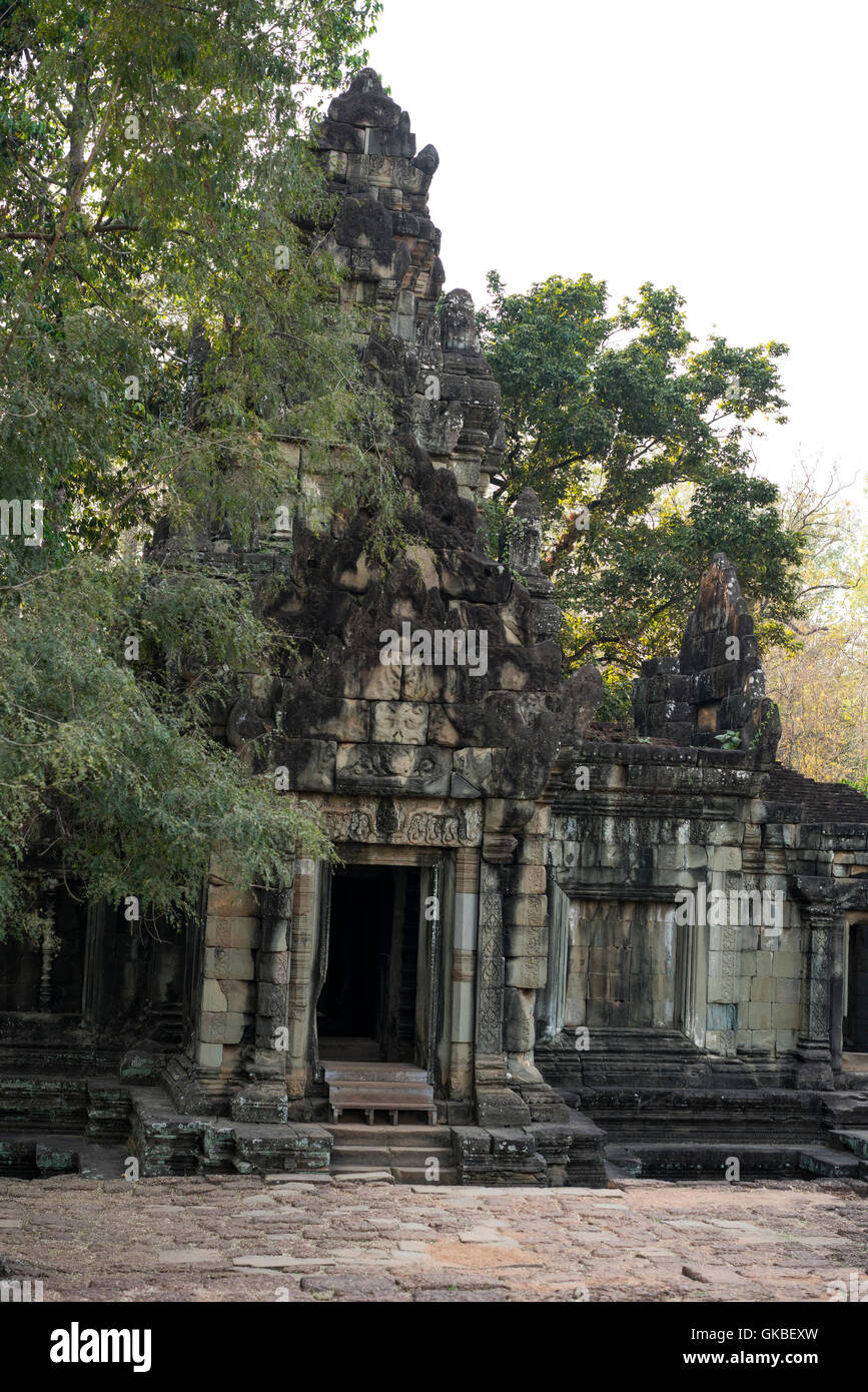 Elephant terrazza è una parte di Angkor, Cambogia il tempio fatiscente complesso di muri, terrazzi re Angkor è utilizzato come una piattaforma per guardare il suo esercito vittorioso ritorno a casa Foto Stock