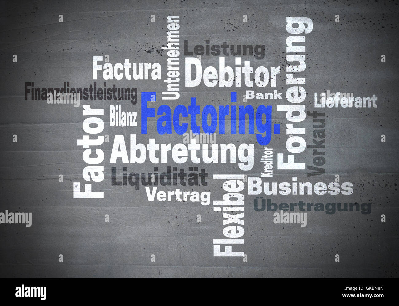 Il factoring Abtretung Finanzdienstleistung (in tedesco assegnazione servizi finanziari) concetto wordcloud. Foto Stock