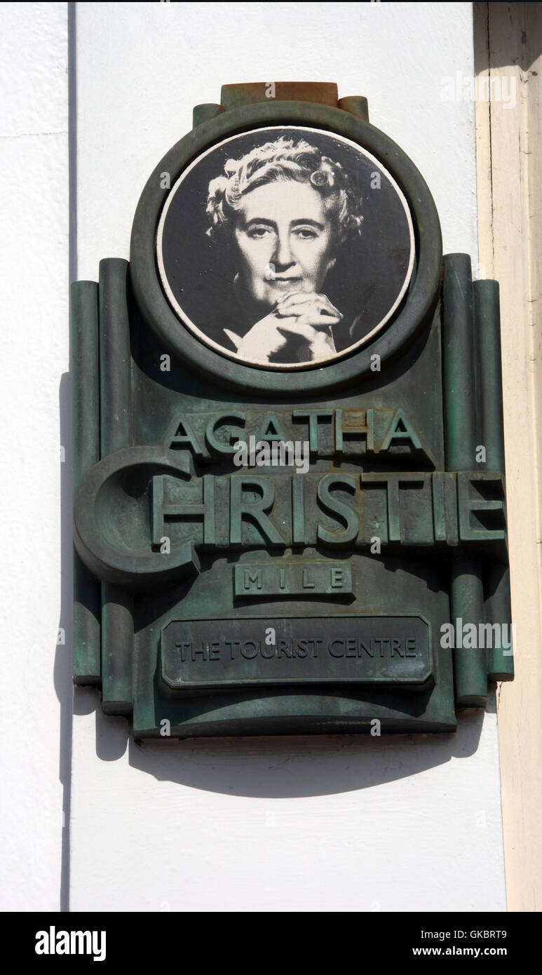 DEVONSHIRE; TORQUAY; Centro Turistico; la placca di Agatha Christie Foto Stock