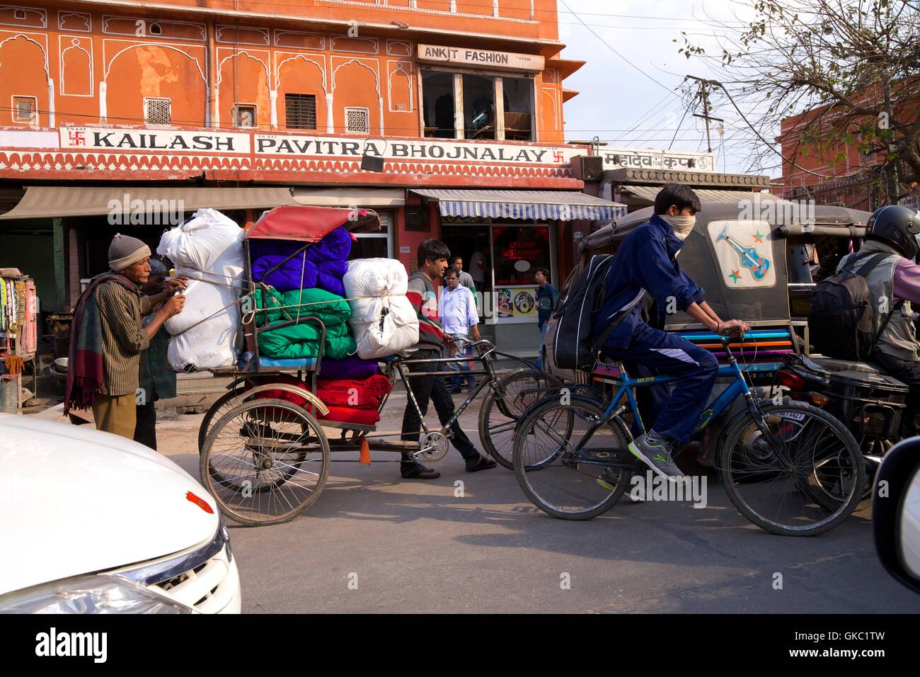 Scena di strada, Jaipur, Rajasthan, India Foto Stock