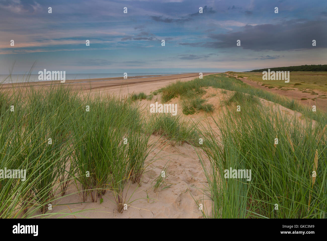 Tramonto a Holkham Beach, Norfolk Foto Stock