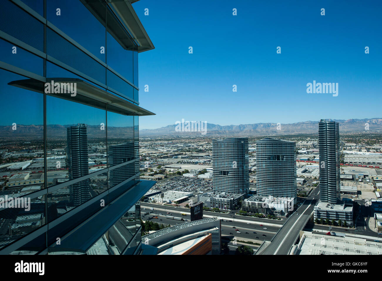 Vista ad alto livello di Las Vegas dall'aria Resort Hotel Foto Stock