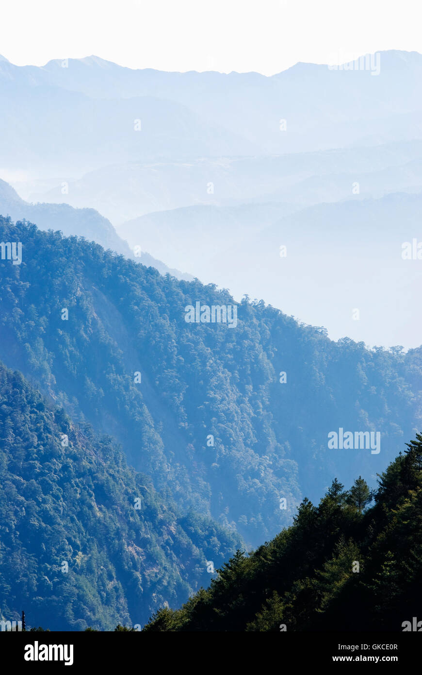 Montagne di gradazione con la nebbia leggera. Foto Stock