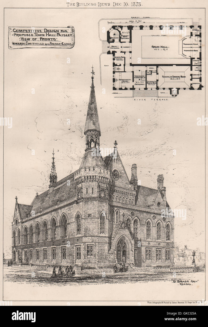 Paisley Town Hall di design. Verso Smithfield & abbazia vicino; D. Brade, 1875 Foto Stock