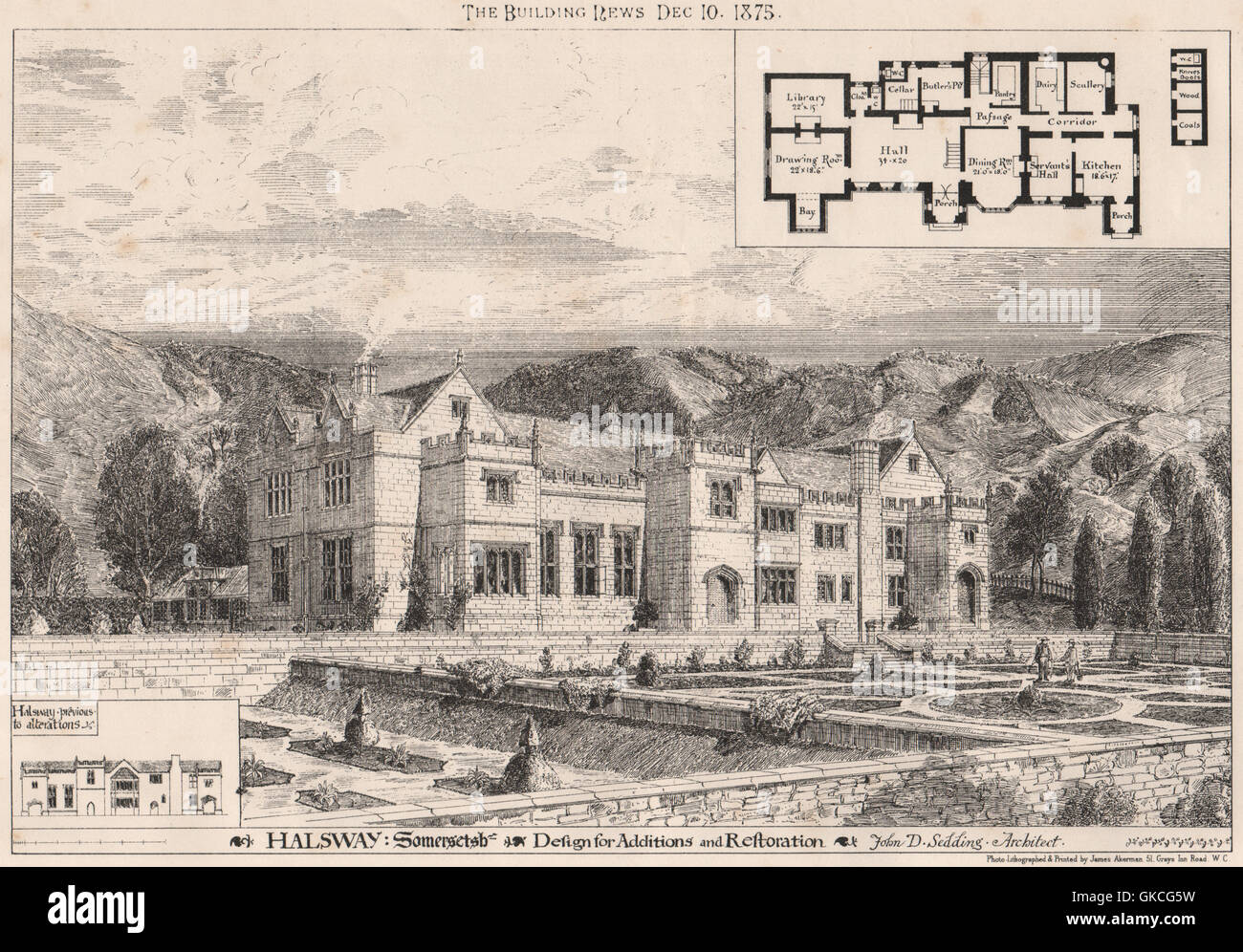 Halsway, Somerset - design per il restauro; John D. Sedding, architetto, 1875 Foto Stock