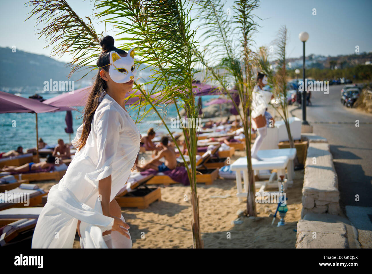 Jumeirah Beach Bar. Agia Anna, Paranga Beach, Mykonos Foto Stock