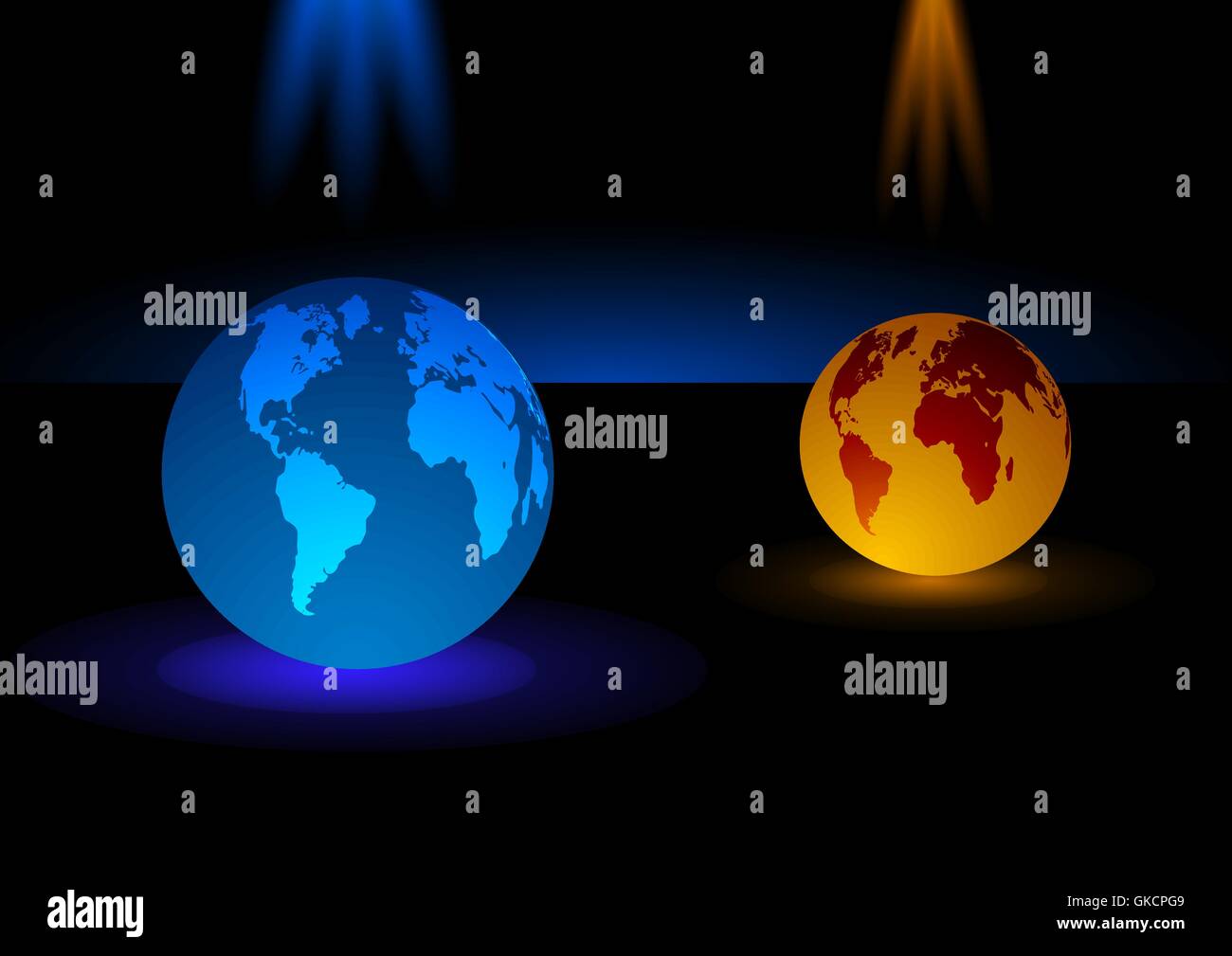 Moderno in vetro blu e arancione sullo sfondo del globo, illustrazione vettoriale Illustrazione Vettoriale