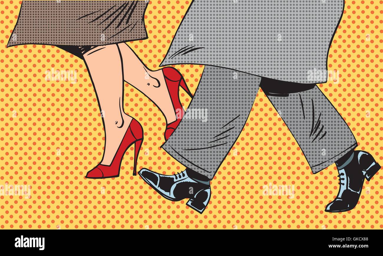 Piedi uomo e donna scarpa andare maltempo street pop arte fumetti ret Illustrazione Vettoriale