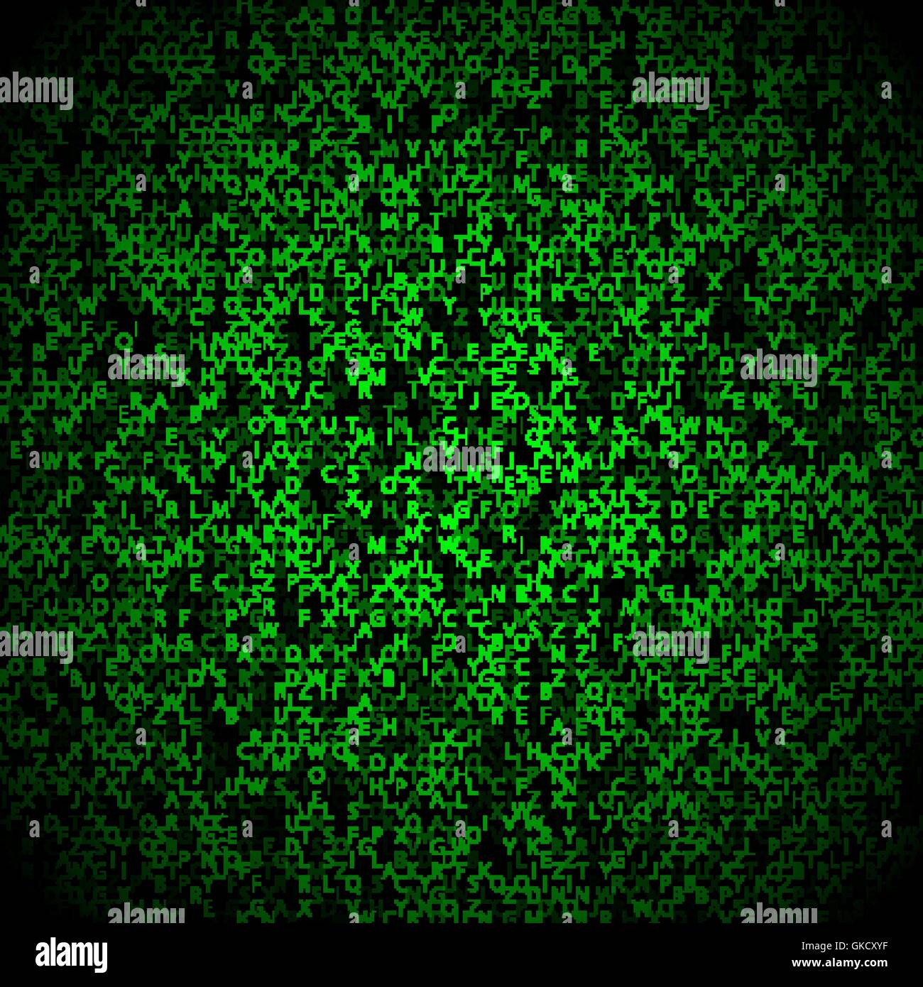 Sfondo di matrice con i simboli di verde, motion blur. Vettore Illustrazione Vettoriale