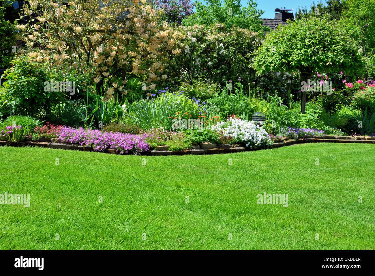 Prato con lo sfondo del giardino Foto Stock