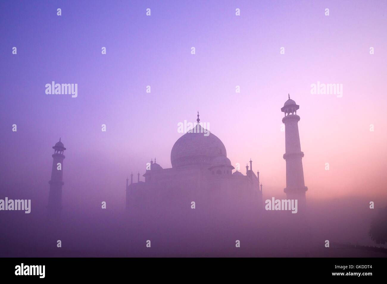 Taj Mahal all'alba, sito patrimonio mondiale dell'unesco, Agra, Uttar Pradesh, India, Asia Foto Stock