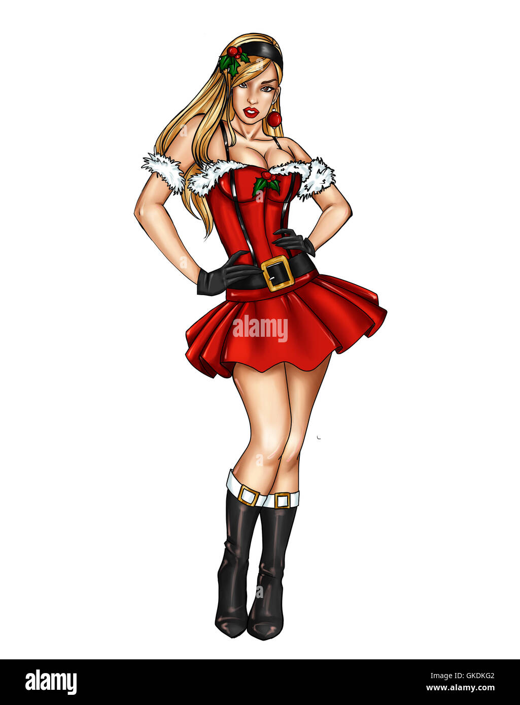 Illustrazione di pin up vestita a festa di natale Foto Stock
