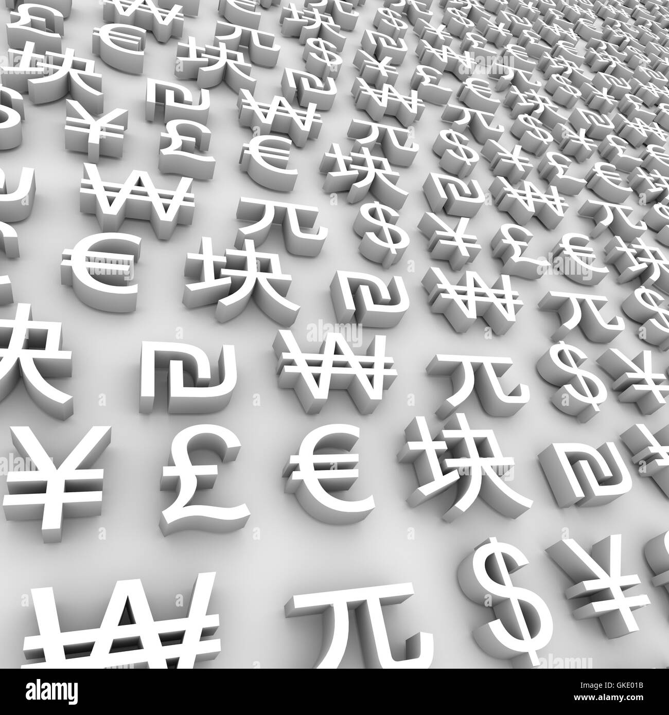 Global simboli di valuta - Bianco Foto Stock