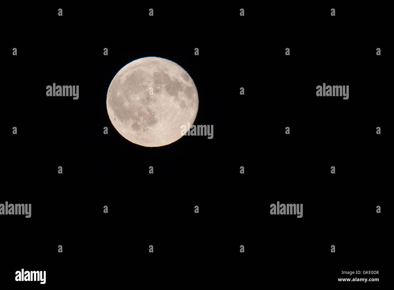 Luna piena su sfondo nero Foto Stock