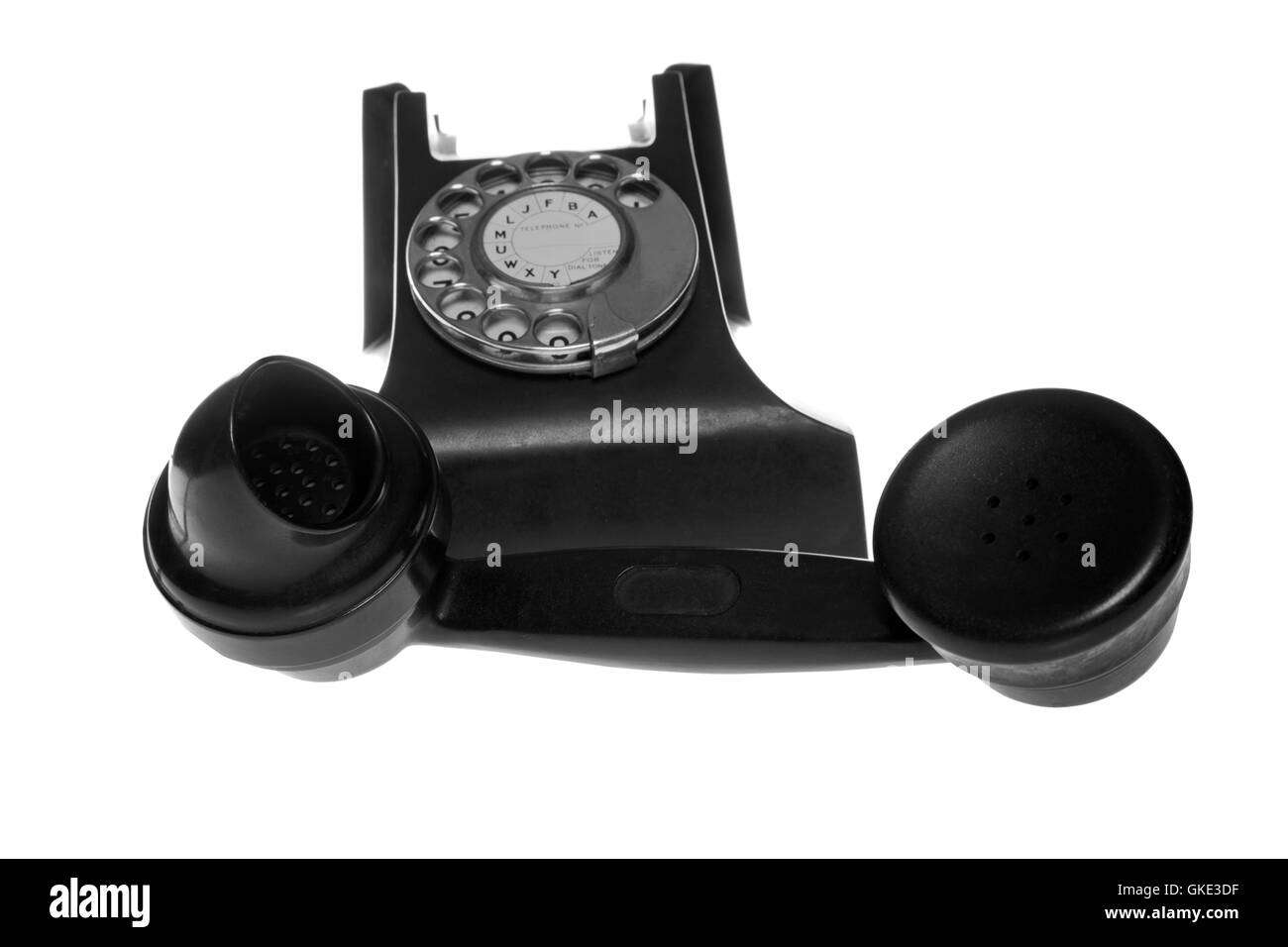 Retrò nero telefono isolato su sfondo bianco Foto Stock