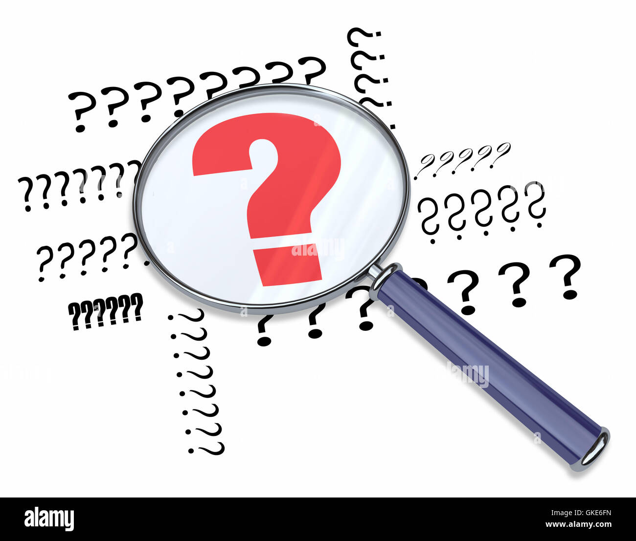 Un punto interrogativo - lente di ingrandimento Foto Stock