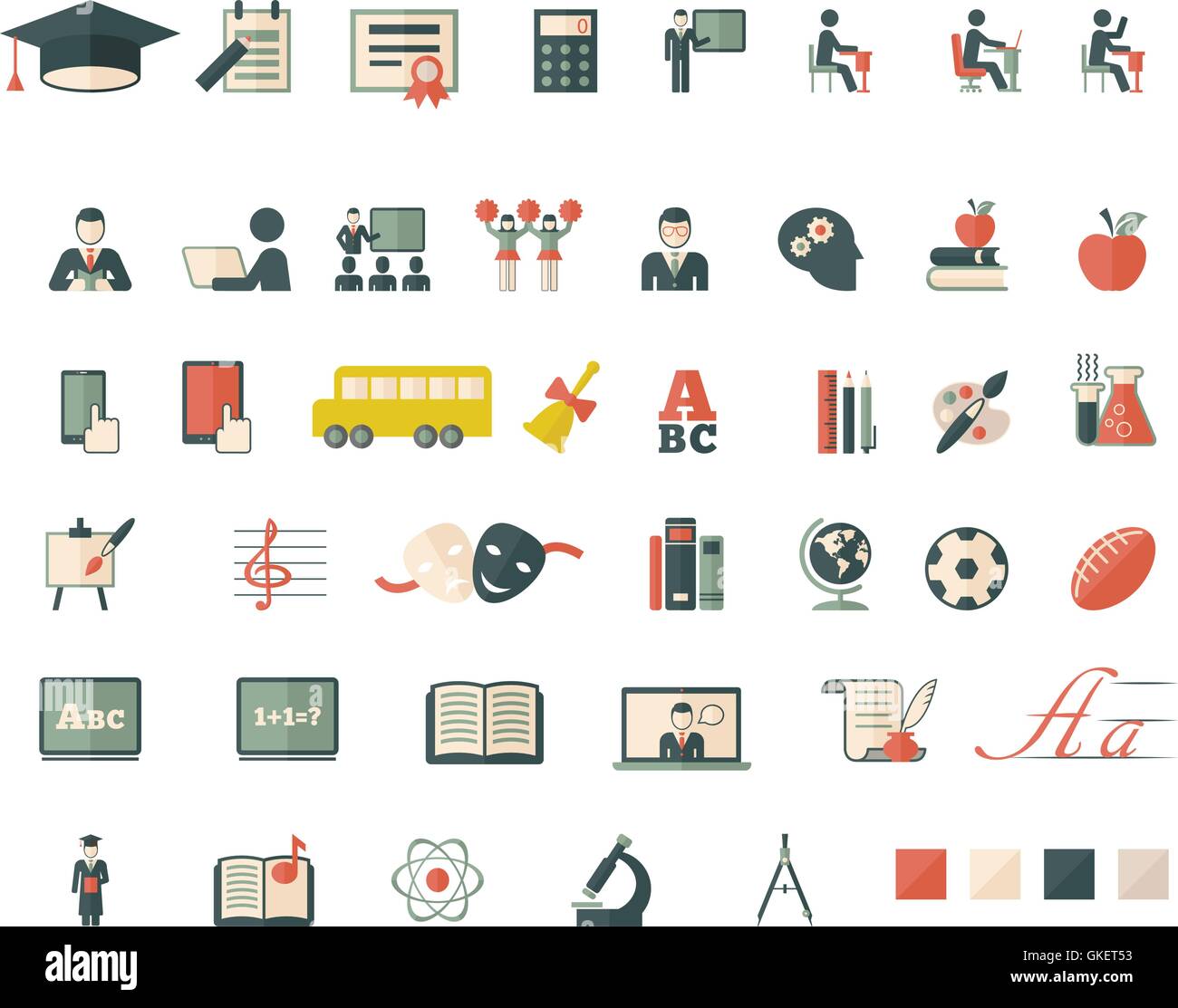 Set di scuola e istruzione icone piatta Illustrazione Vettoriale