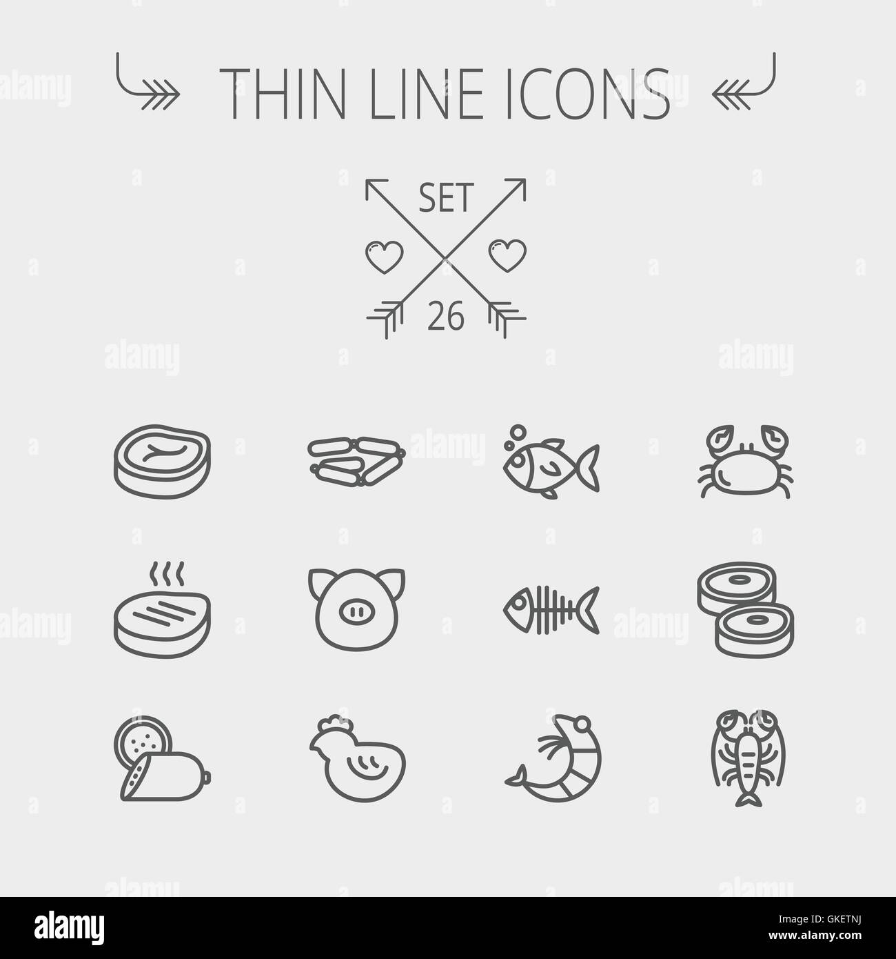 Cibo e bevande linea sottile icona impostare Illustrazione Vettoriale