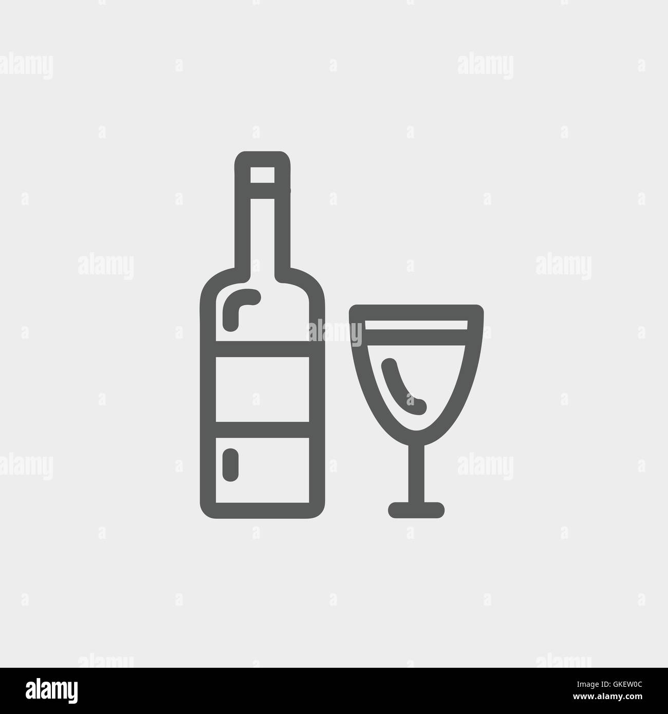 Bottiglia di whisky e un vetro sottile Icona di linea Illustrazione Vettoriale