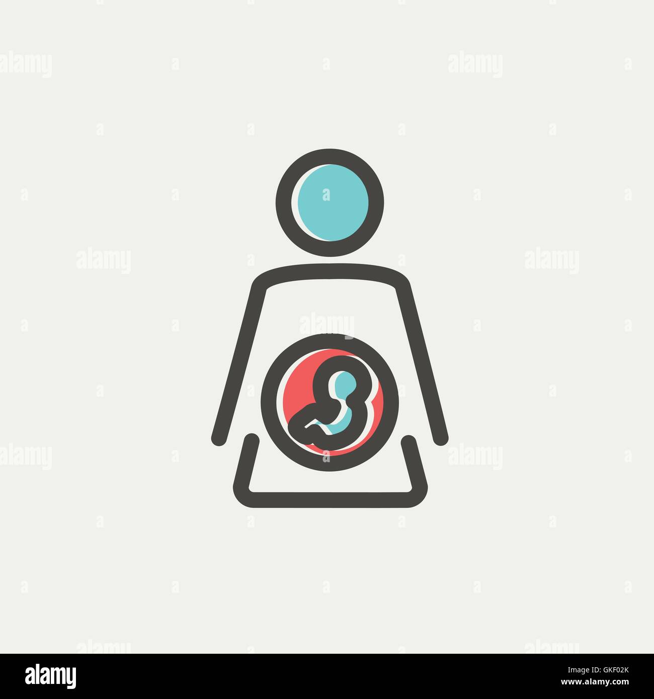 Baby feto in utero materno thin line icona Illustrazione Vettoriale