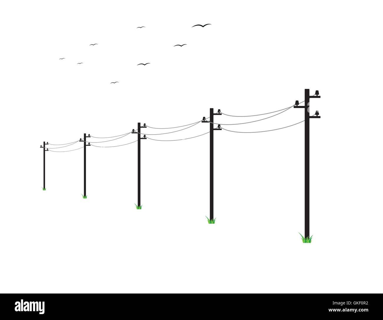 Le linee elettriche in alta tensione Illustrazione Vettoriale