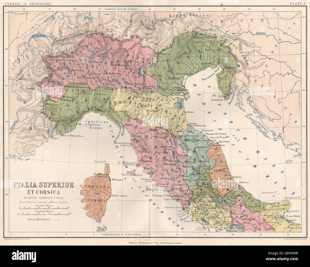"Italia Superior et Corsica'. Il nord Italia antica. JOHNSTON, 1855 mappa vecchia Foto Stock