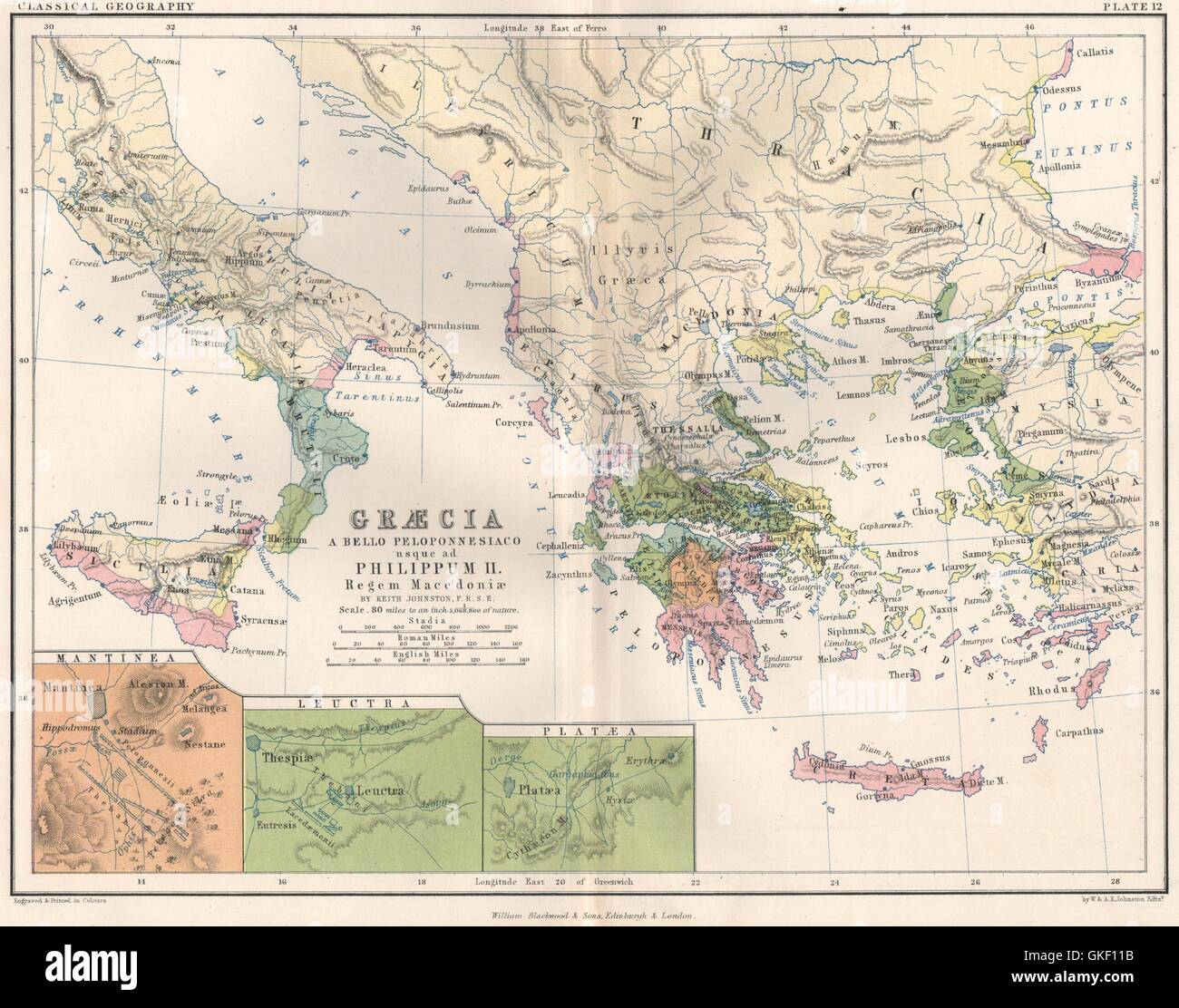 "Graecia un bello Peloponnesiaco usque ad. Philippum II…' Antica Grecia 1855 mappa Foto Stock