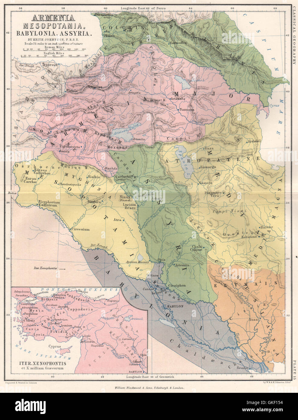 Antica " Armenia Mesopotamia, Babylonia, Assiria". L'Iraq. JOHNSTON, 1855 Mappa Foto Stock