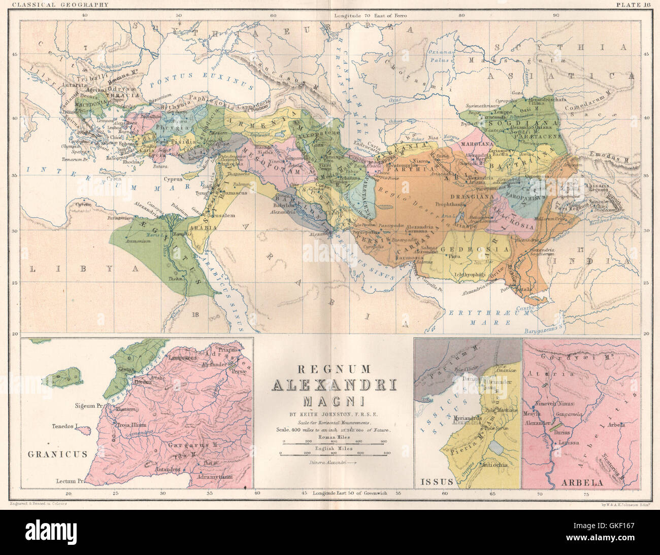 "Regnum Alexandri Magni'. Impero di Alessandro il Grande. JOHNSTON, 1855 Mappa Foto Stock