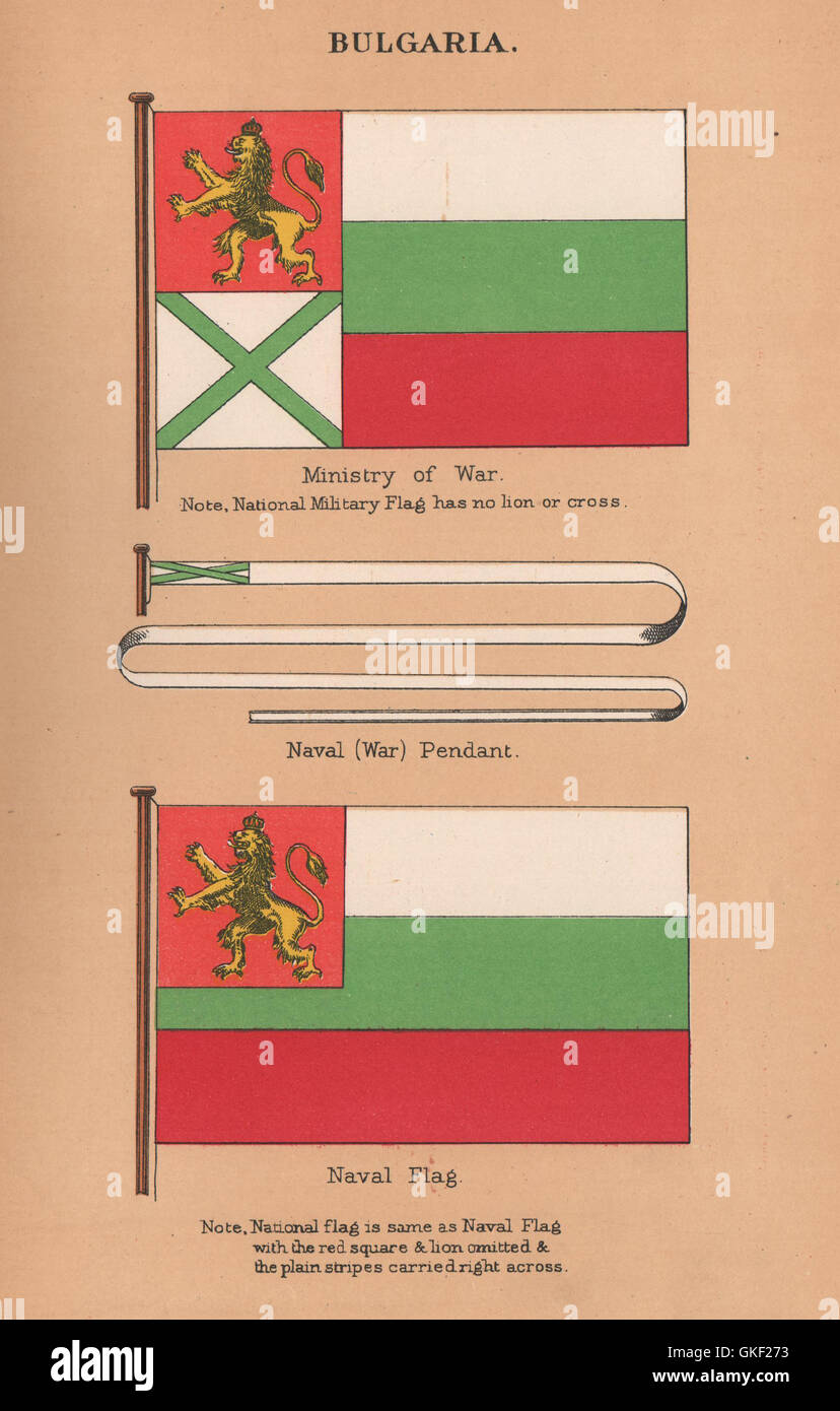 La Bulgaria bandiere. Ministero della Guerra. Naval (Guerra) pendente. Bandiera navale, stampa 1916 Foto Stock