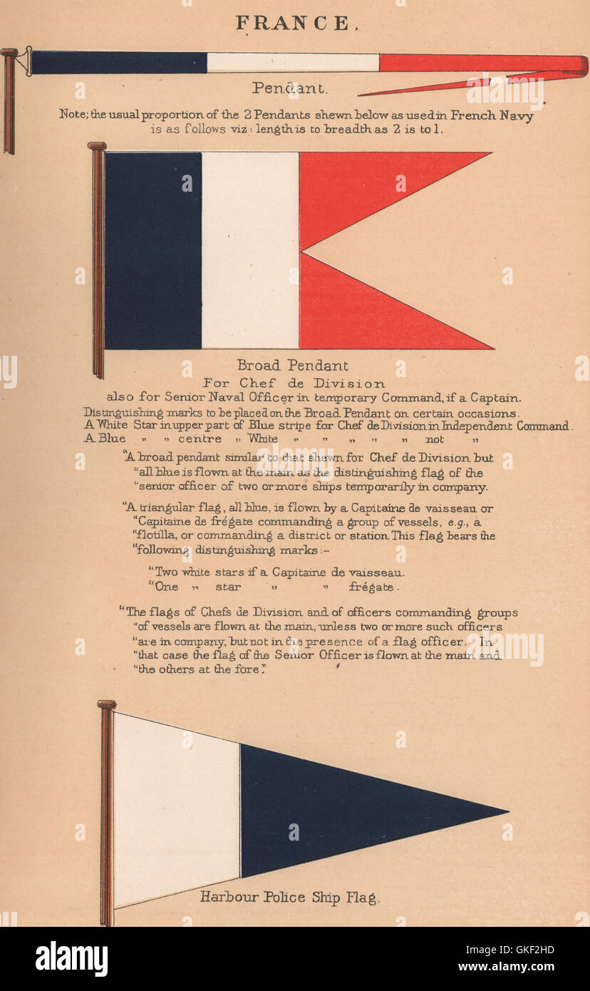 Francia bandiere. Telecomando. Chef de Division ampia pendente. Porto Nave Polizia, 1916 Foto Stock