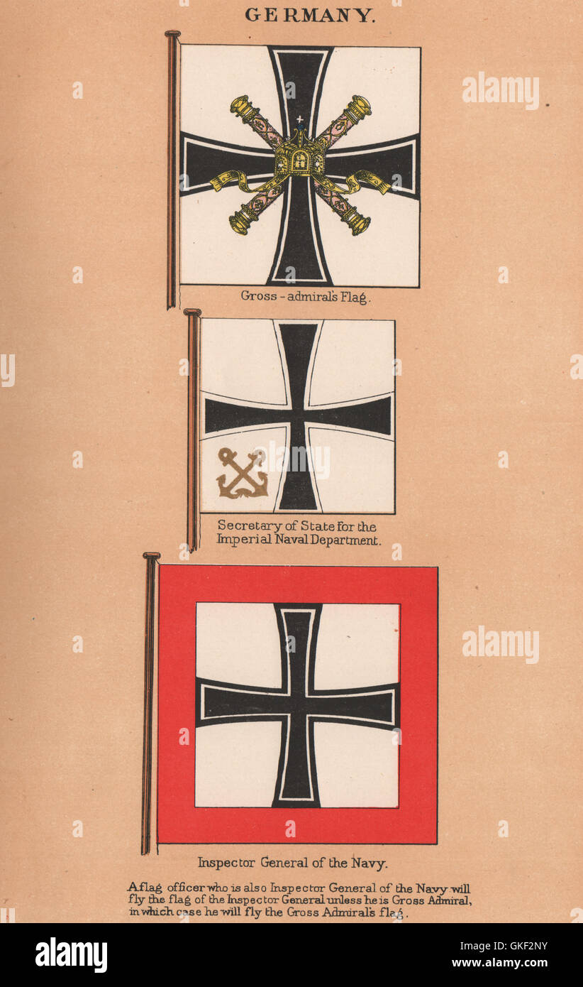 Imperiale tedesco bandiere. Gross-ammiraglio. Il segretario della Marina Militare. L Ispettore Generale, 1916 Foto Stock
