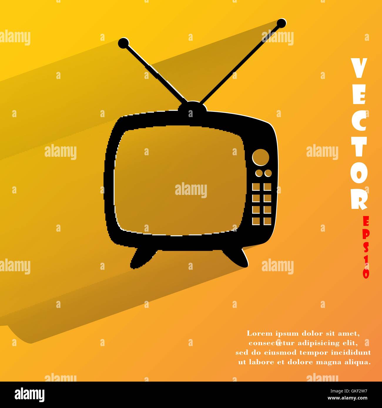 Tv retrò. Appartamento moderno web pulsante con lunga ombra e lo spazio per il tuo testo. Illustrazione Vettoriale