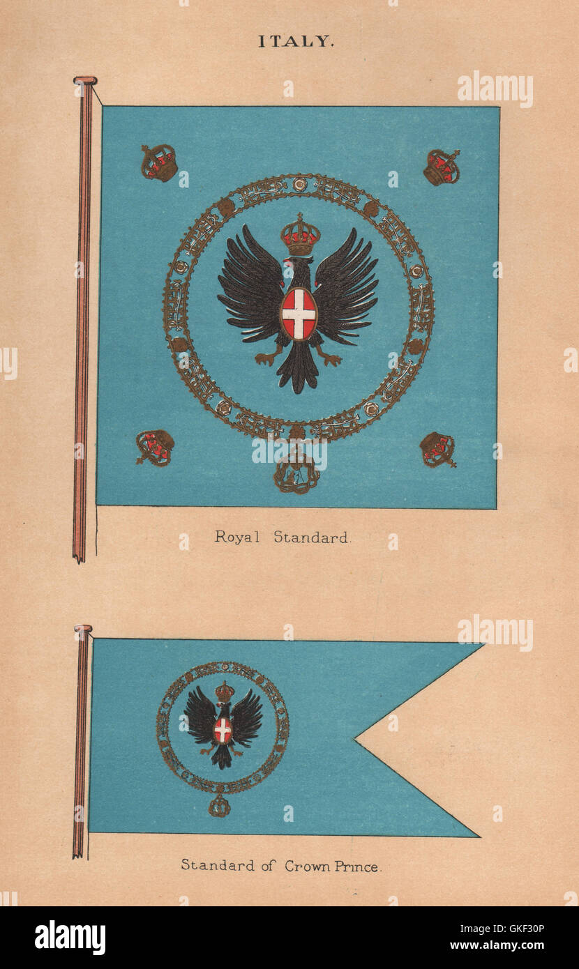 Italia bandiere. Royal Standard. Standard di Crown Prince, antica stampa 1916 Foto Stock