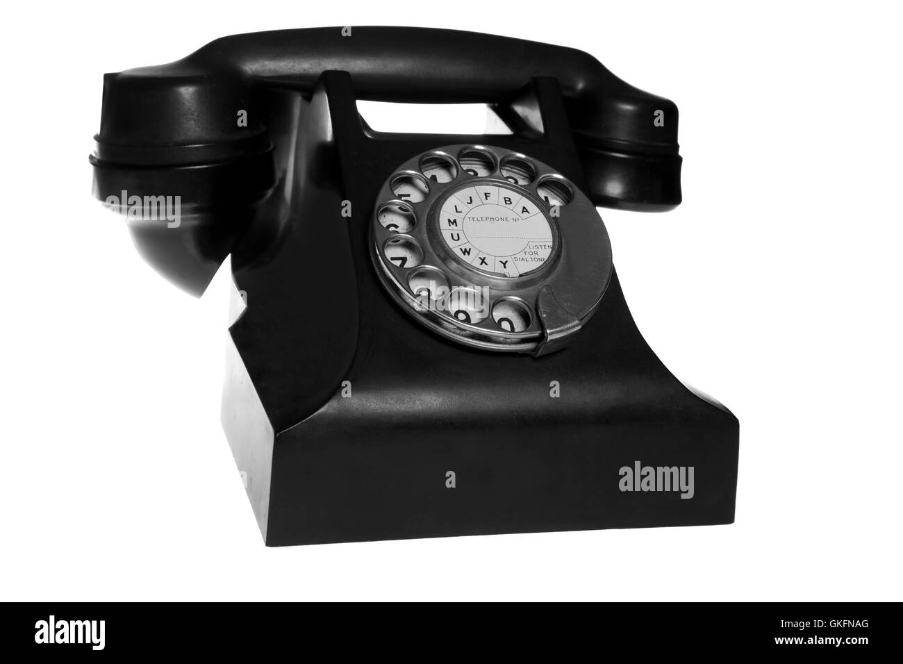 Retrò nero telefono isolato su sfondo bianco Foto Stock