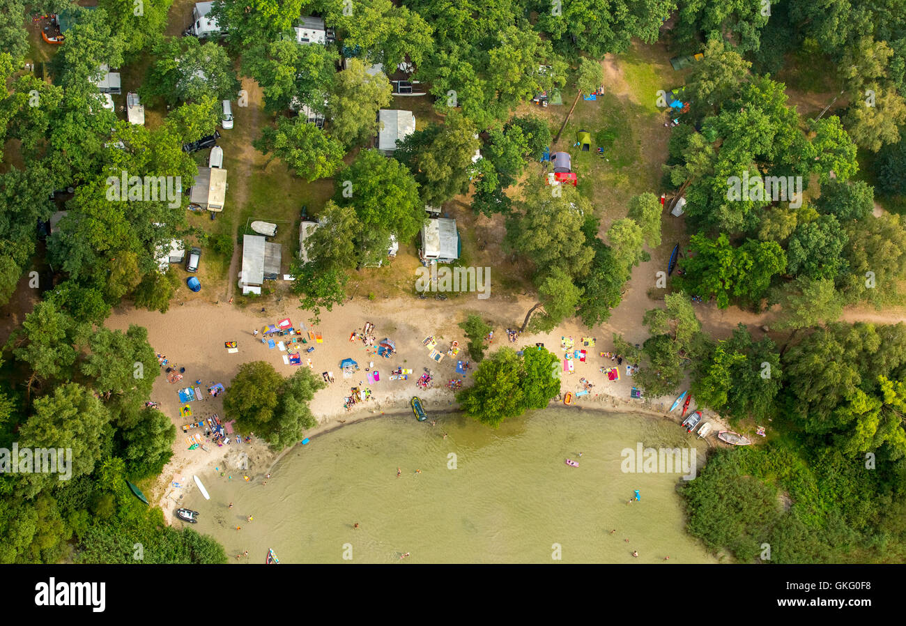 Vista aerea, Camping pallottole shore C15, camping in foresta, foresta camping, all'ombra, il campeggio sulle rive del Müritz, Foto Stock