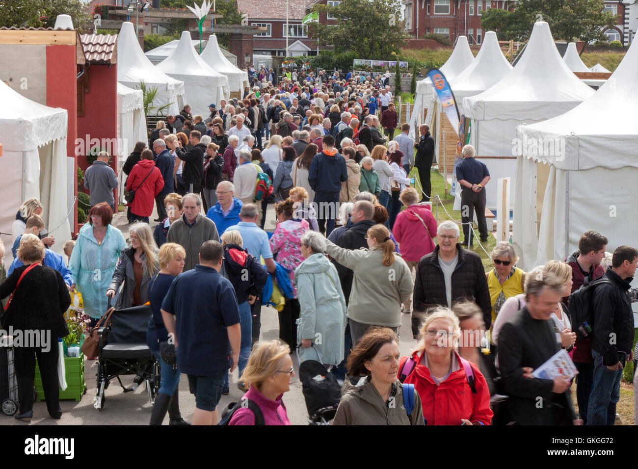 Southport Flower Show, Merseyside, Regno Unito. 21 AGO 2016: Come il bel tempo torna su il Southport Flower Show, la folla gregge in per l'odierna grande vendere. I fantastici quattro giorni di evento orticola si chiude oggi nel tardo pomeriggio con occasioni a bizzeffe in palio. Da prodotti di artigianato e abbigliamento per il la maggior parte delle piante esotiche, c'è davvero qualcosa per tutti. I bambini sono intrattenuti da 'Sonny & Arcobaleno" come i genitori possono sorseggiare il prosecco al sole. Credito: Cernan Elias/Alamy Live News Foto Stock