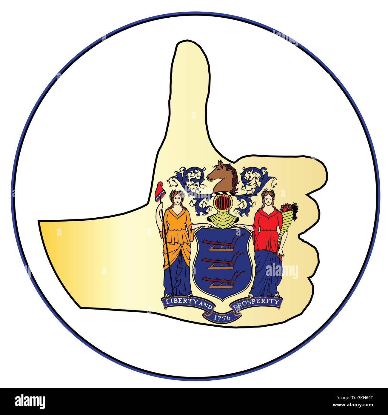 New Jersey bandiera dando a mano il pollice in alto segno tutti su uno sfondo bianco Illustrazione Vettoriale