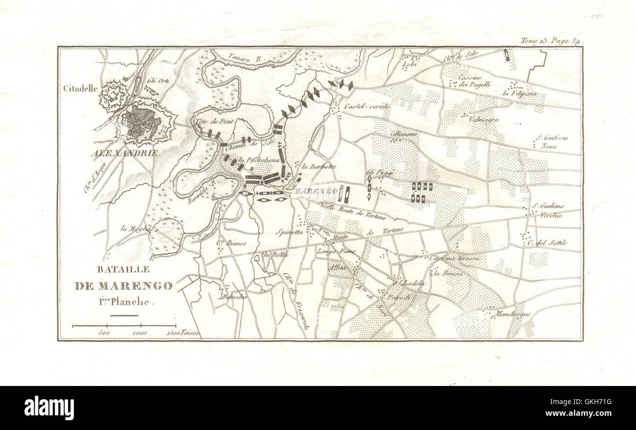 Battaglia di Marengo 1800. La piastra 1. Alessandria. L'Italia, 1819 Mappa antichi Foto Stock