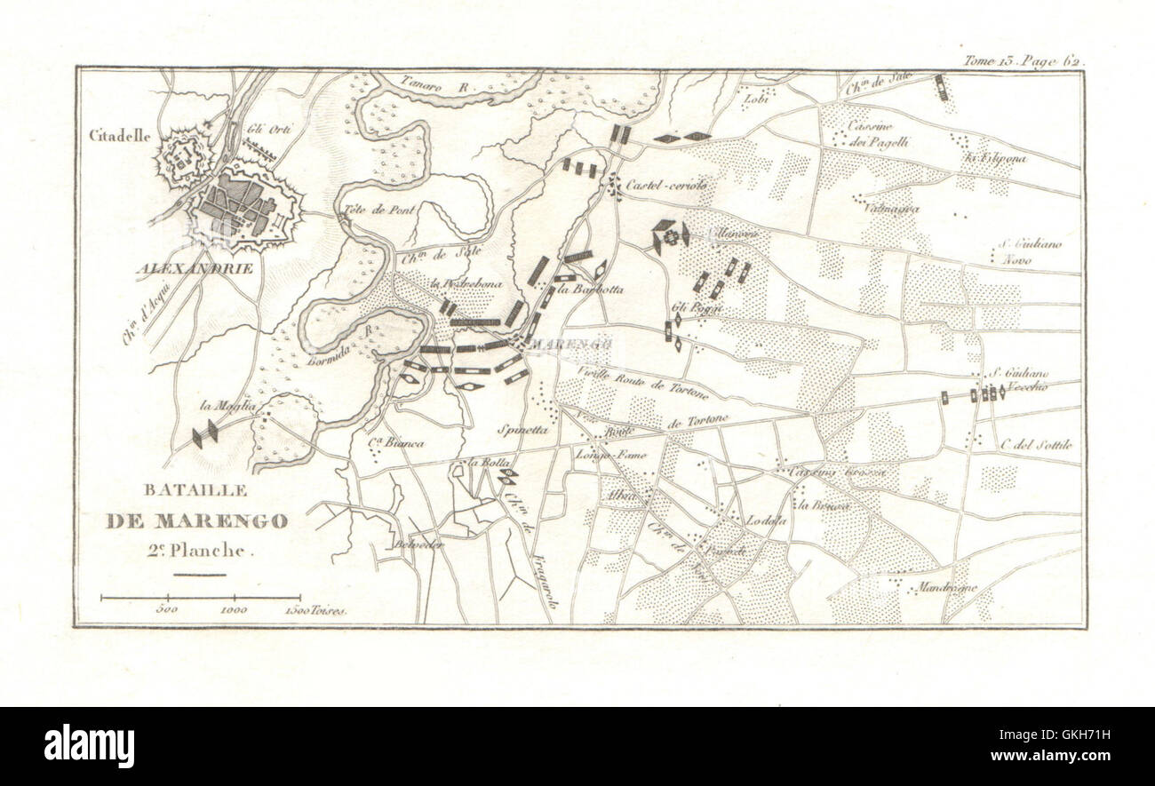 Battaglia di Marengo 1800. La piastra 2. Alessandria. L'Italia, 1819 Mappa antichi Foto Stock