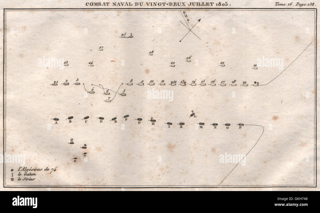 Battaglia di Capo Finisterre (22 luglio 1805), Galizia, Spagna, 1819 Mappa antichi Foto Stock