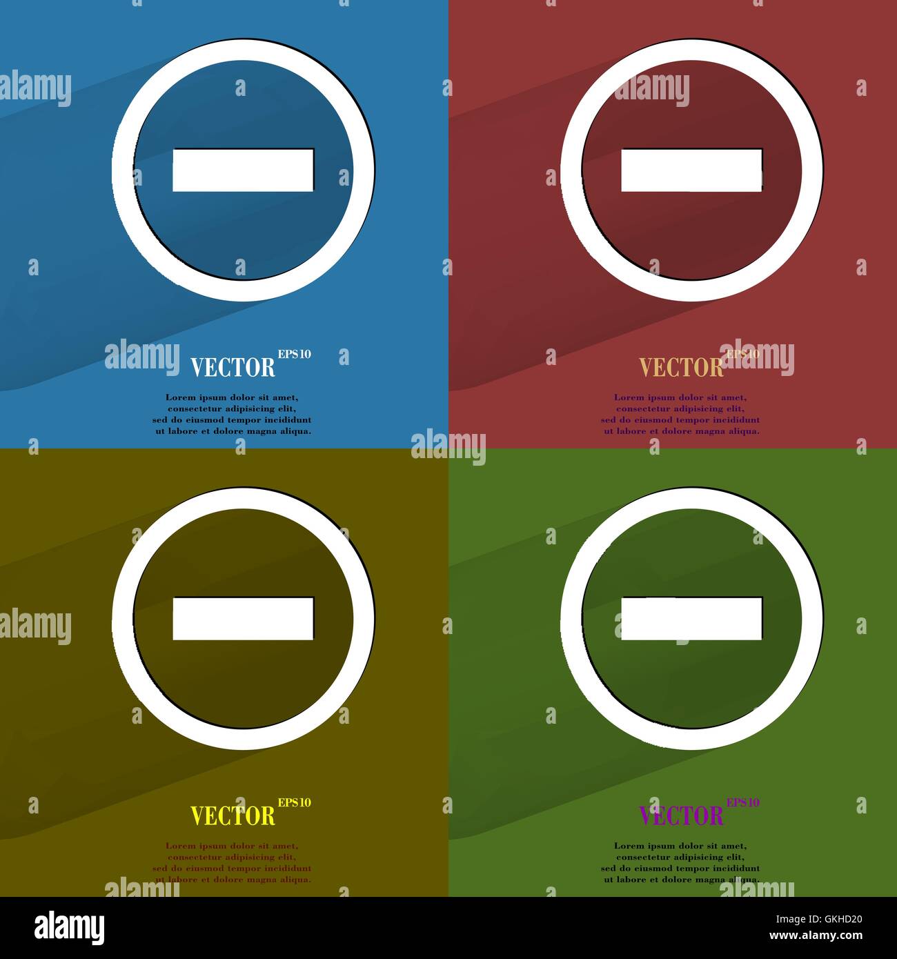 Set colori meno. Appartamento moderno web pulsante con lunga ombra e lo spazio per il tuo testo. Illustrazione Vettoriale
