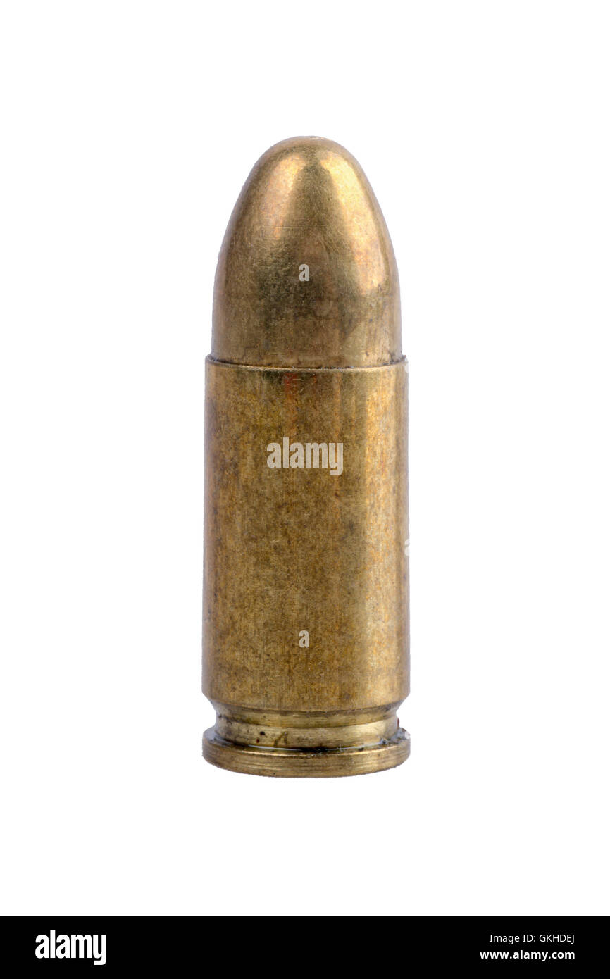 Gun bullet isolato su uno sfondo bianco Foto Stock