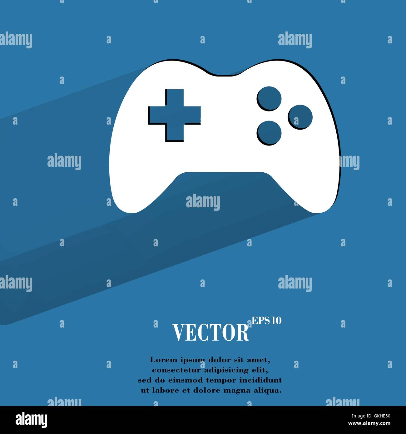 Joystick per giochi. Appartamento moderno web pulsante con lunga ombra e lo spazio per il tuo testo. Illustrazione Vettoriale